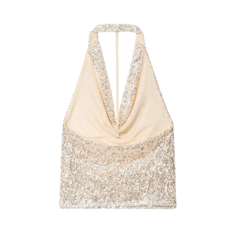 Golden Glow Sequin Halter Top