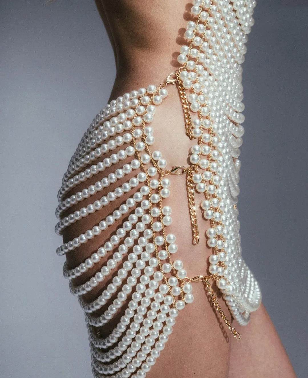 Pearl Cascade Backless Body Dress