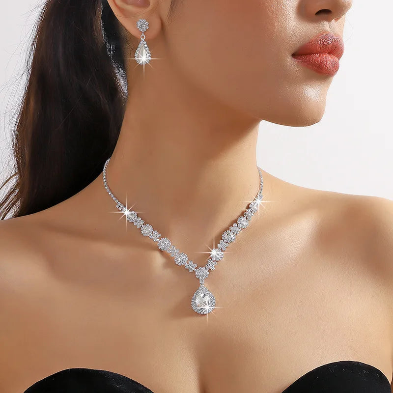 Elegant Crystal Gemstone Necklace & Earring Set