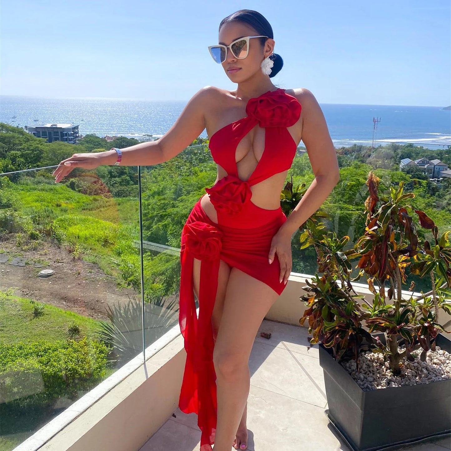Scarlet Rose Cut-Out Swimsuit