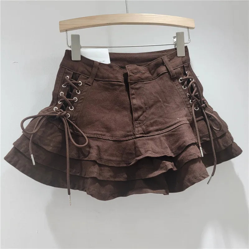 Y2k Denim Sexy Pleated Ruffle Mini Skirts