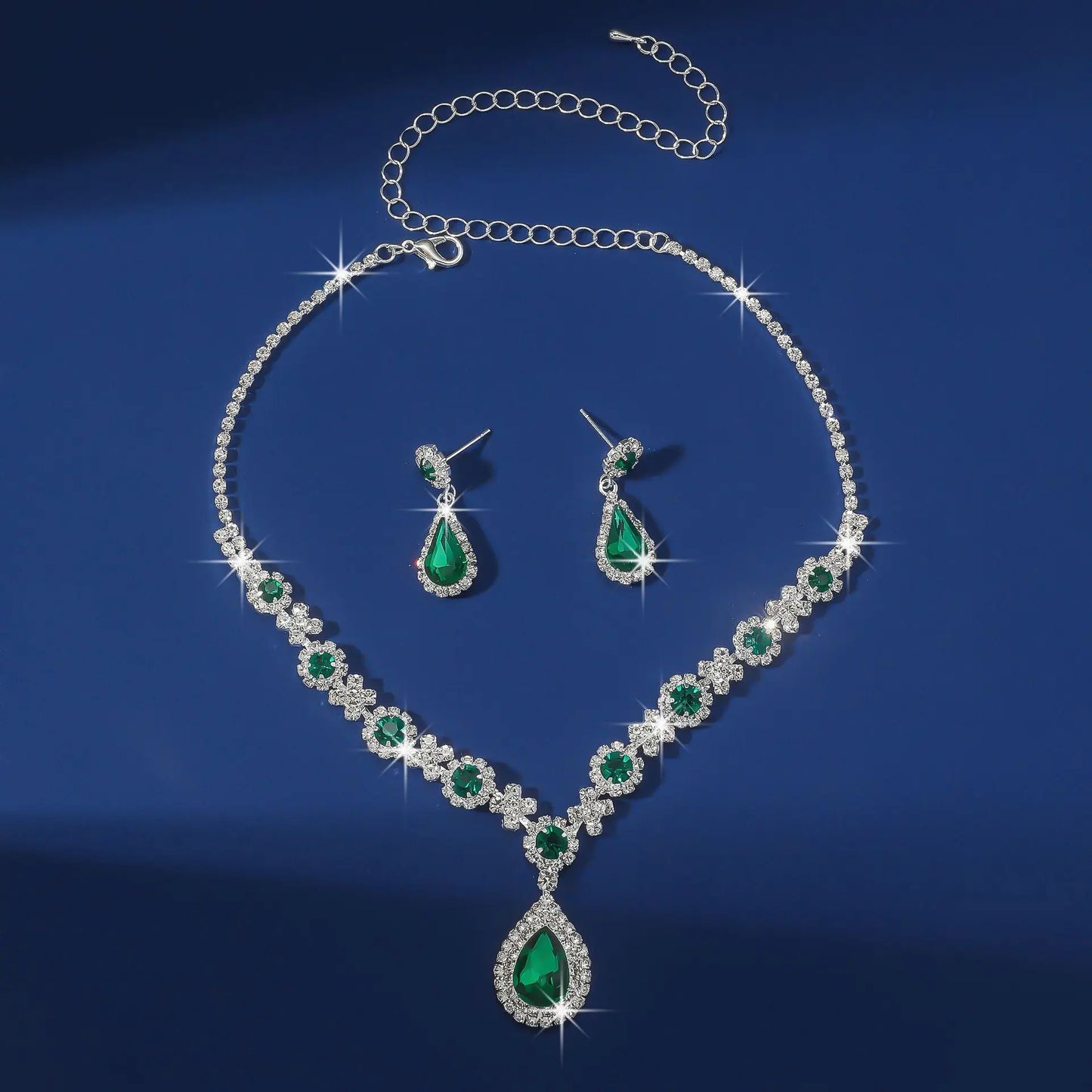 Elegant Crystal Gemstone Necklace & Earring Set