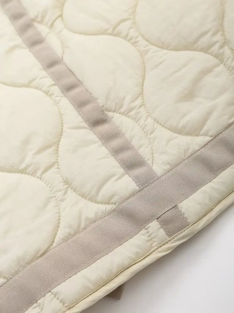 Padded Coat New In Outerwears Bow Beige Cropped Snow Parkas Elegant Luxury Women's Coat Warm Woman Winter Coats