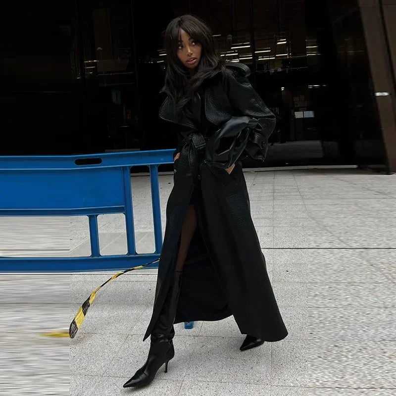Fashion Week Long Leather Coat