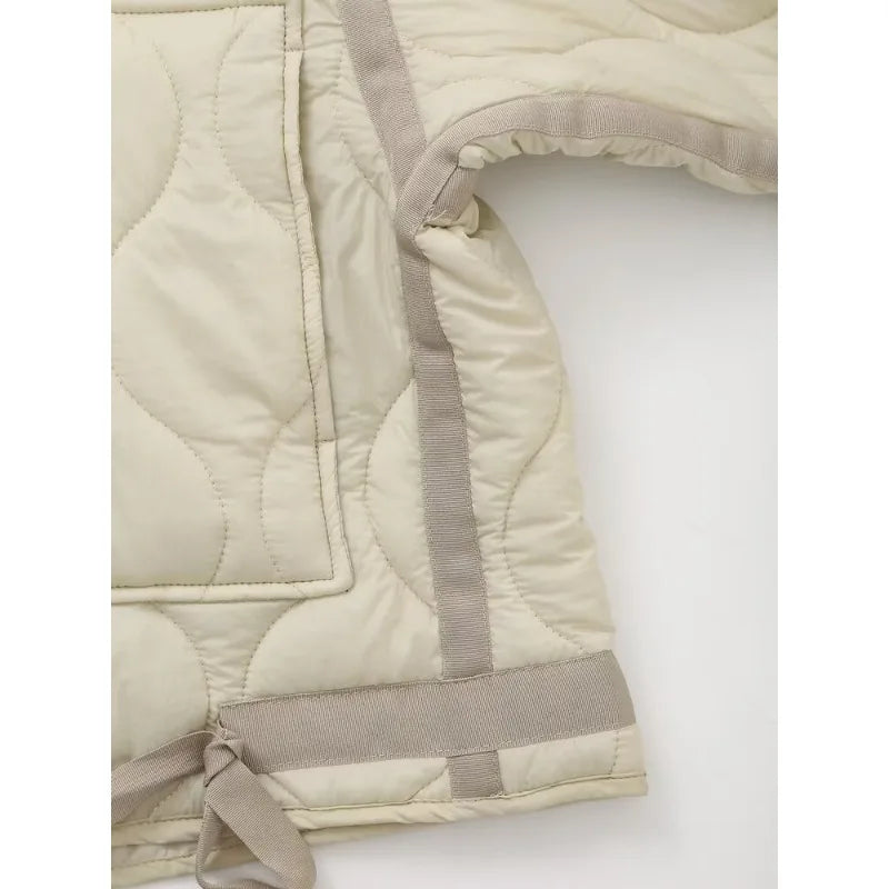 Padded Coat New In Outerwears Bow Beige Cropped Snow Parkas Elegant Luxury Women's Coat Warm Woman Winter Coats