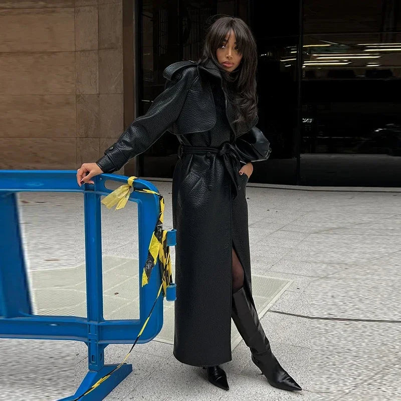 Fashion Week Long Leather Coat
