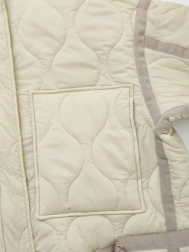 Padded Coat New In Outerwears Bow Beige Cropped Snow Parkas Elegant Luxury Women's Coat Warm Woman Winter Coats