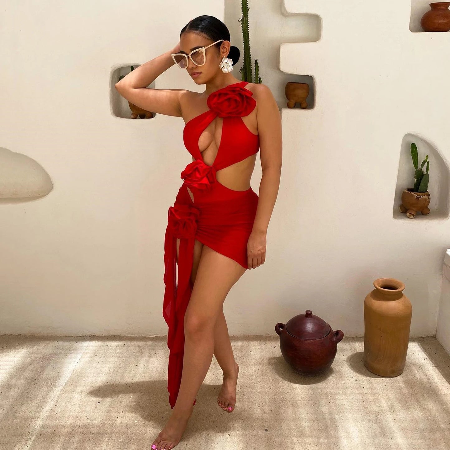 Scarlet Rose Cut-Out Swimsuit