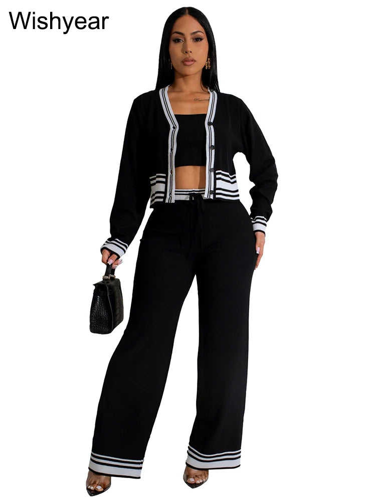 Knitted Tracksuit Women 3 Piece Set