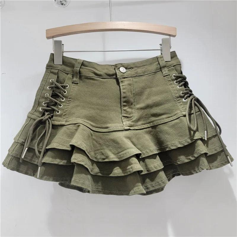 Y2k Denim Sexy Pleated Ruffle Mini Skirts