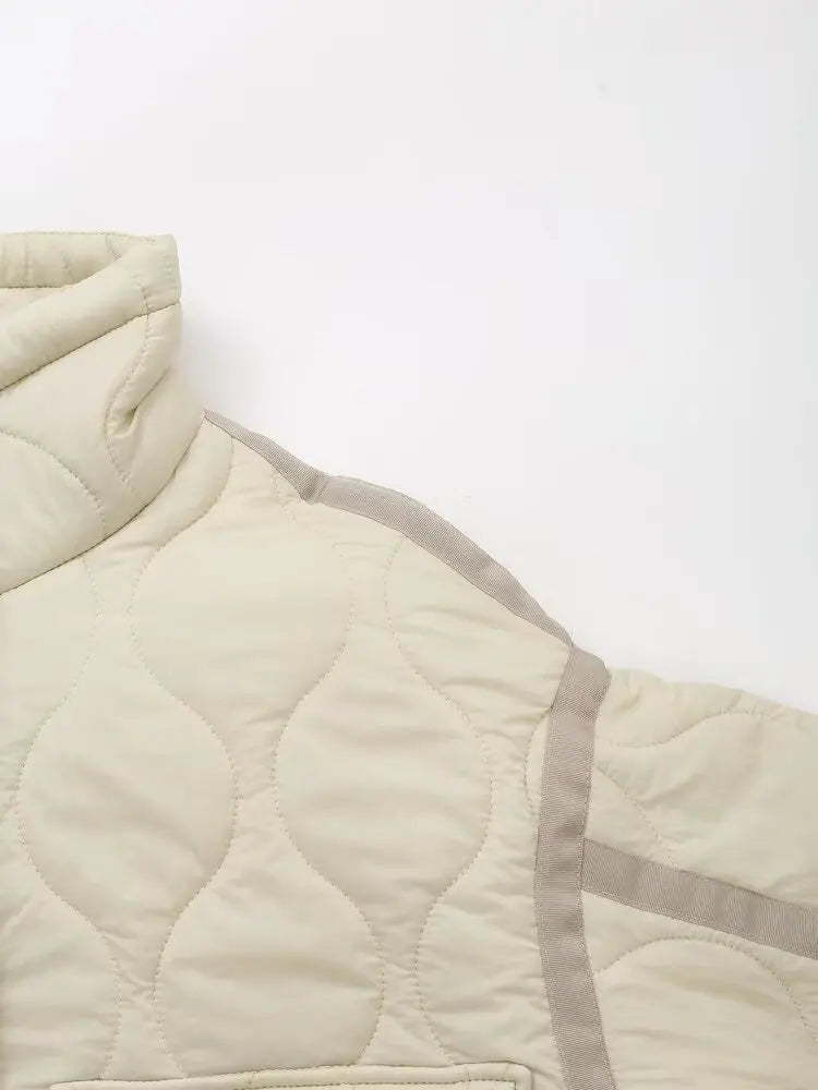 Padded Coat New In Outerwears Bow Beige Cropped Snow Parkas Elegant Luxury Women's Coat Warm Woman Winter Coats