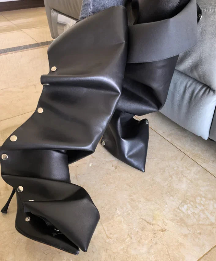 High Heel Long Boots for Women High Botte Winter Boots Shoes for Botas Mujer Thin Heeled Pointed Denim Boots Metal Button Shoes