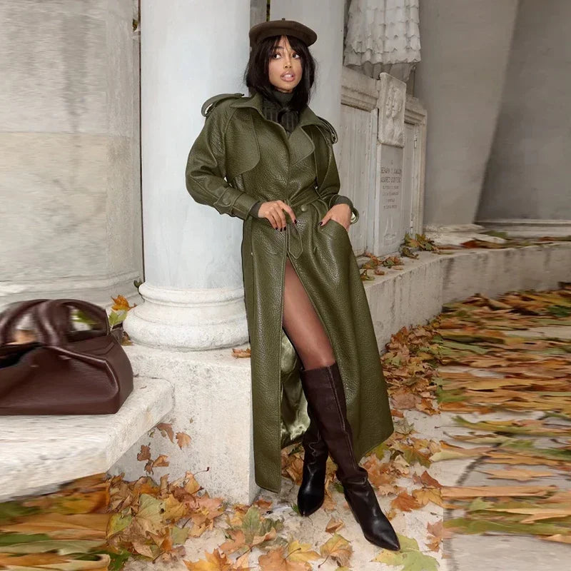 Fashion Week Long Leather Coat