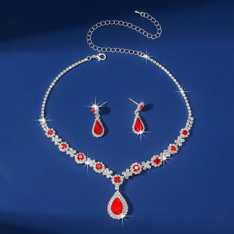 Elegant Crystal Gemstone Necklace & Earring Set
