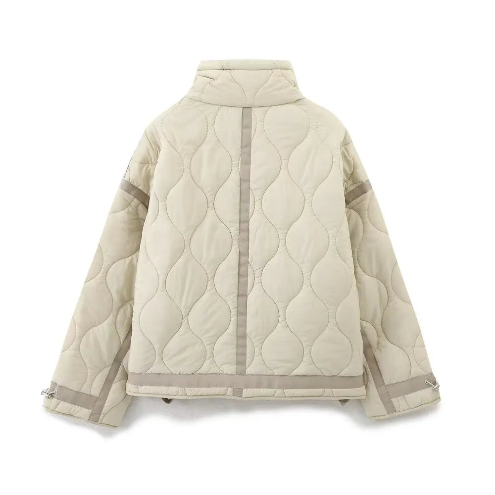 Padded Coat New In Outerwears Bow Beige Cropped Snow Parkas Elegant Luxury Women's Coat Warm Woman Winter Coats