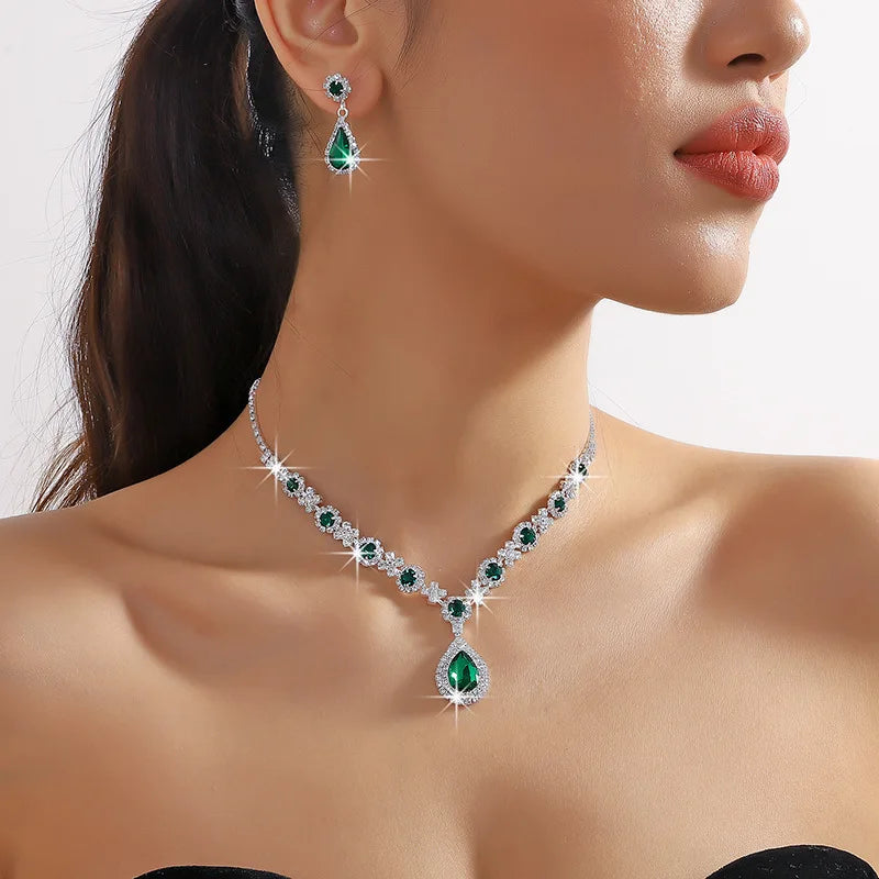 Elegant Crystal Gemstone Necklace & Earring Set