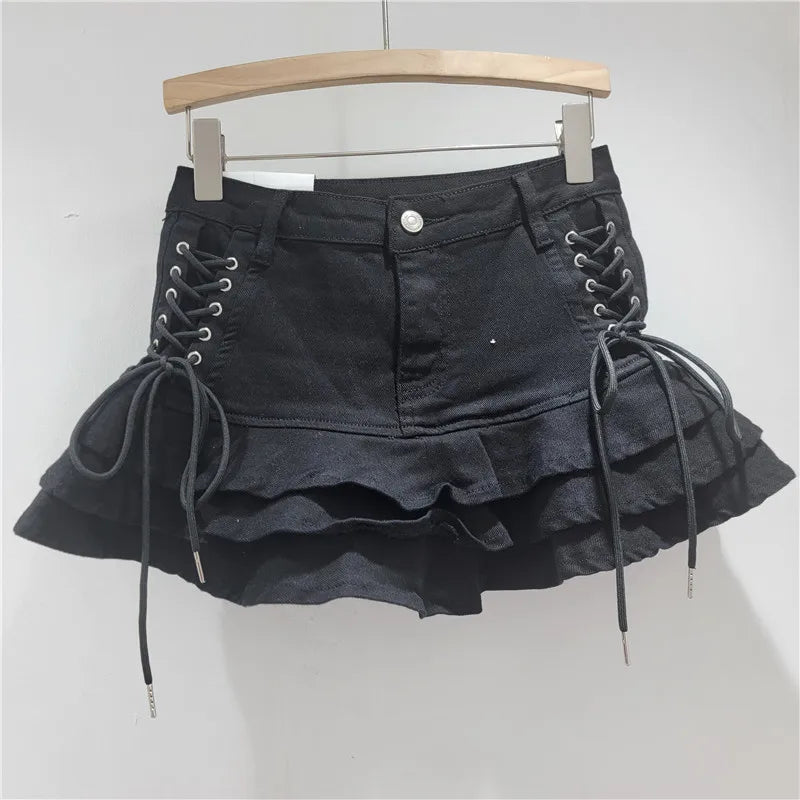 Y2k Denim Sexy Pleated Ruffle Mini Skirts