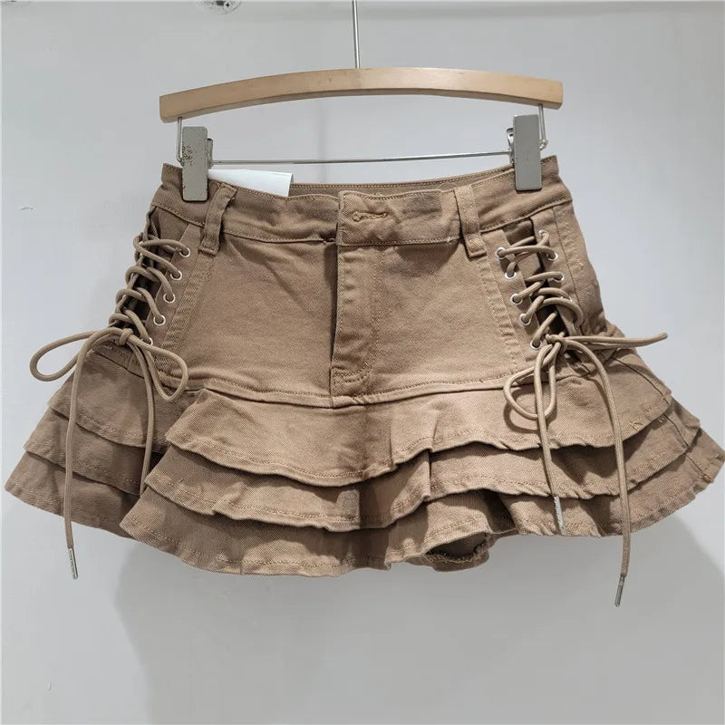 Y2k Denim Sexy Pleated Ruffle Mini Skirts