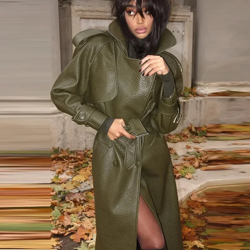 Fashion Week Long Leather Coat