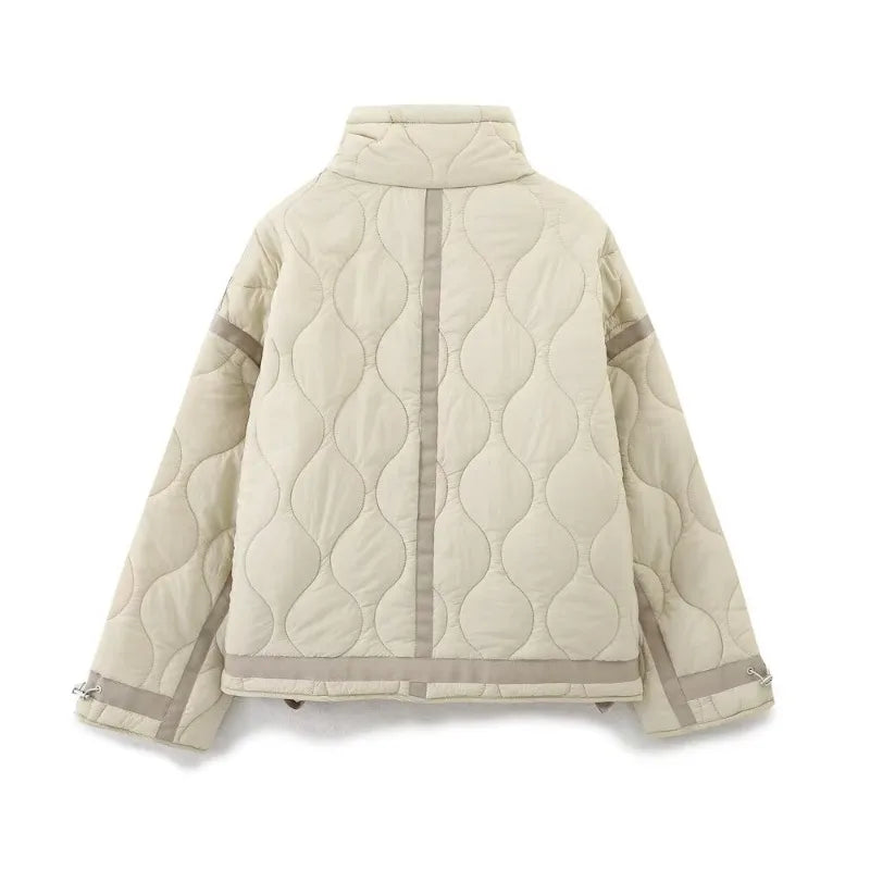 Padded Coat New In Outerwears Bow Beige Cropped Snow Parkas Elegant Luxury Women's Coat Warm Woman Winter Coats
