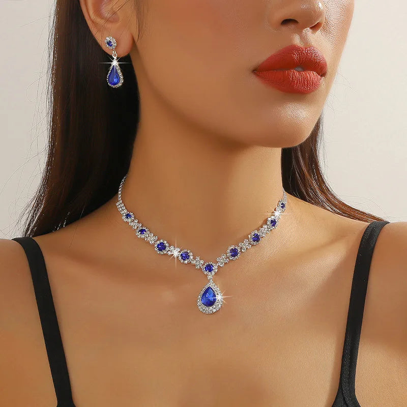 Elegant Crystal Gemstone Necklace & Earring Set