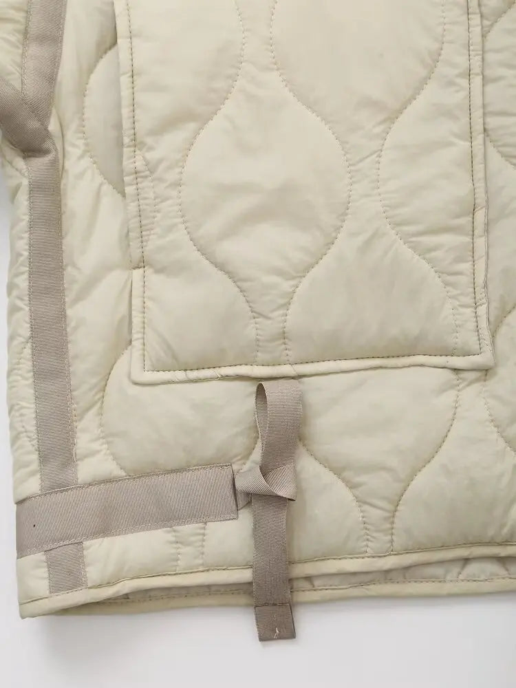 Padded Coat New In Outerwears Bow Beige Cropped Snow Parkas Elegant Luxury Women's Coat Warm Woman Winter Coats