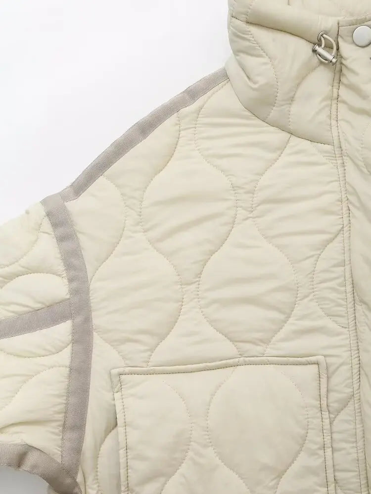 Padded Coat New In Outerwears Bow Beige Cropped Snow Parkas Elegant Luxury Women's Coat Warm Woman Winter Coats