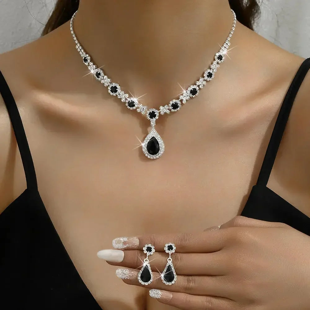 Elegant Crystal Gemstone Necklace & Earring Set