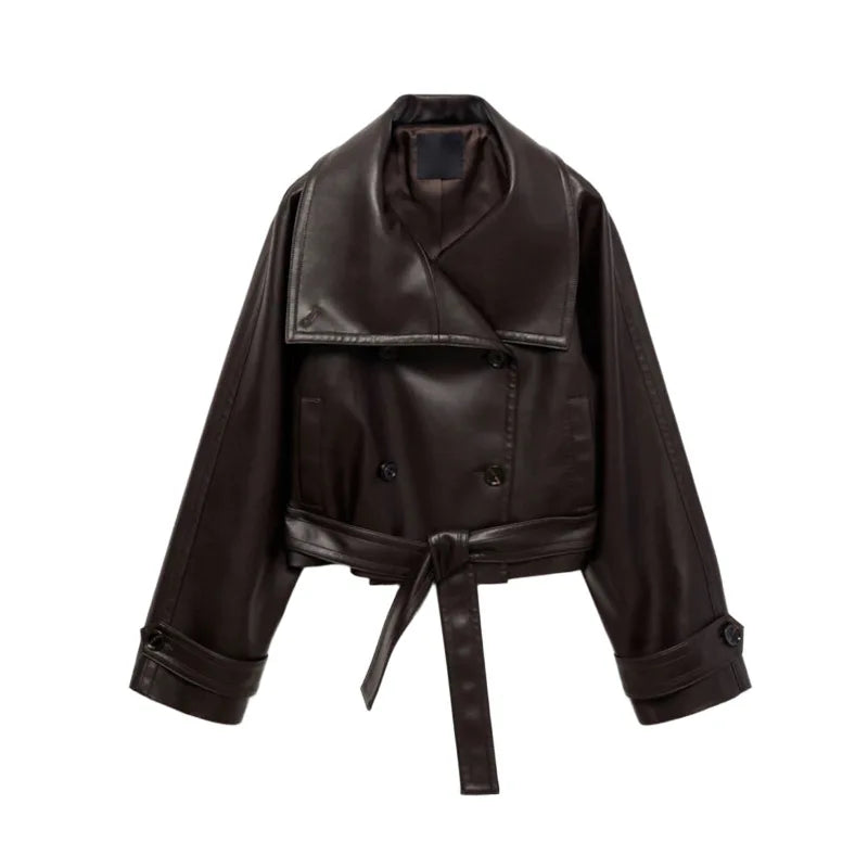 Eclipse Belted Faux Leather Cropped Jacket