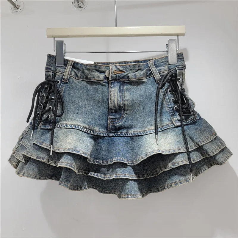 Y2k Denim Sexy Pleated Ruffle Mini Skirts