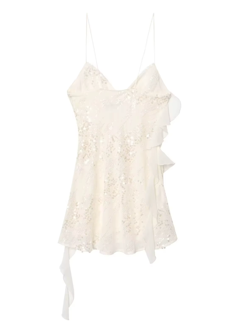 Ivory Sparkle Ruffle Mini Dress