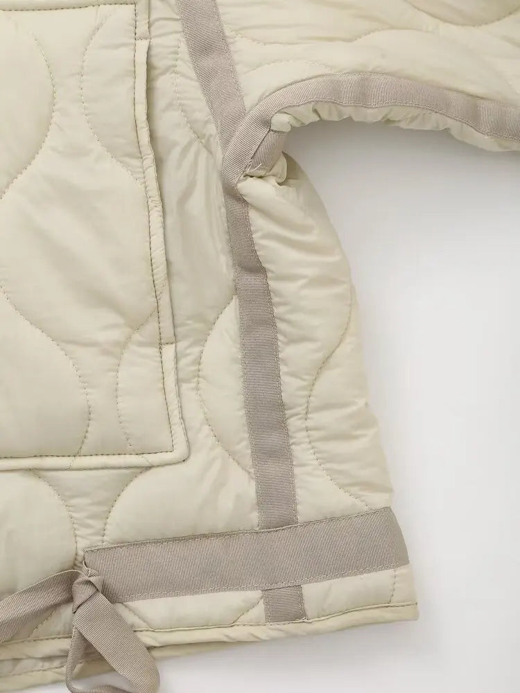 Padded Coat New In Outerwears Bow Beige Cropped Snow Parkas Elegant Luxury Women's Coat Warm Woman Winter Coats