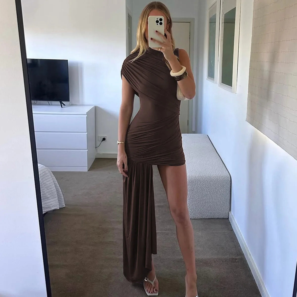 Elysian Ruched Asymmetrical Dress