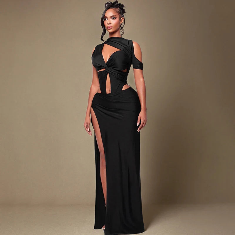 Noir Sculpt Cut-Out Maxi Dress