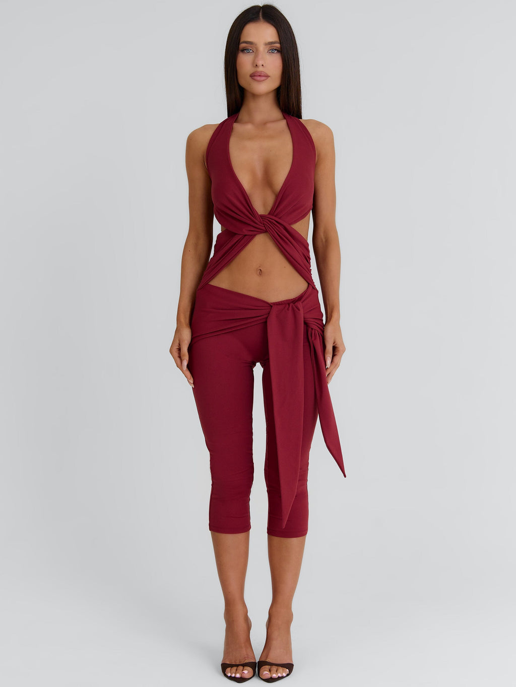 Eugenia Capri Jumpsuit Burgundy