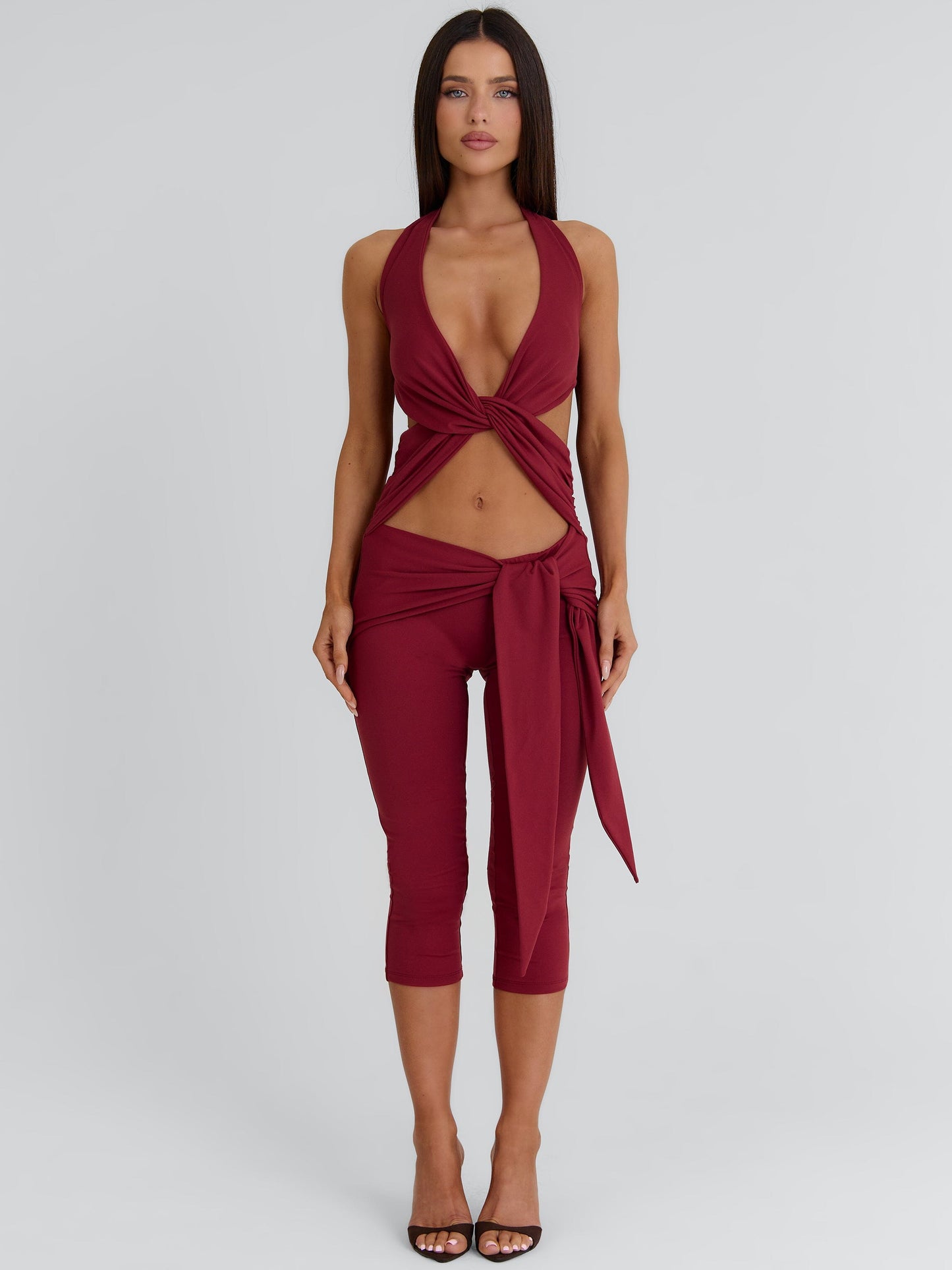 Eugenia Capri Jumpsuit Burgundy