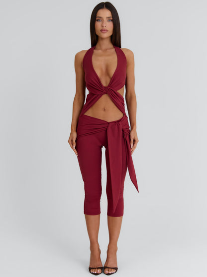 Eugenia Capri Jumpsuit Burgundy