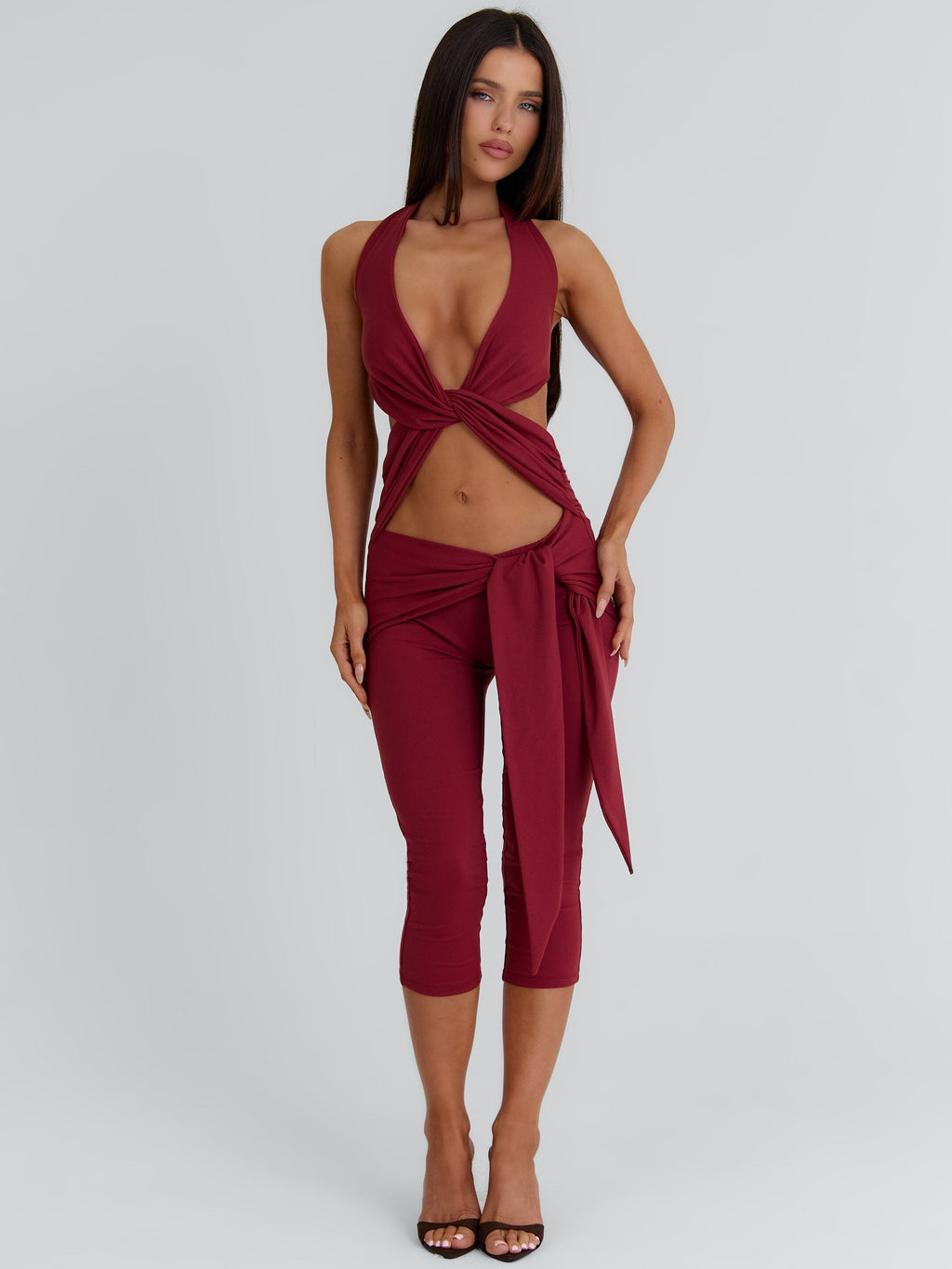 Eugenia Capri Jumpsuit Burgundy