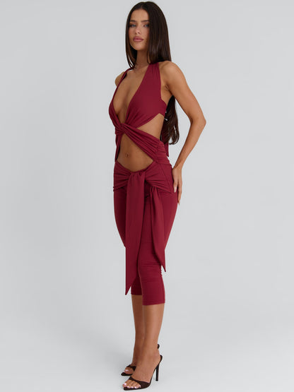 Eugenia Capri Jumpsuit Burgundy