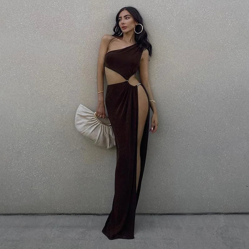 One-Shoulder Slit Maxi Dress