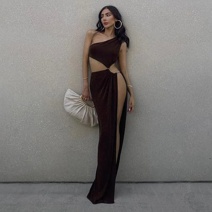 One-Shoulder Slit Maxi Dress