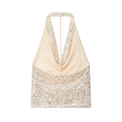 Golden Glow Sequin Halter Top