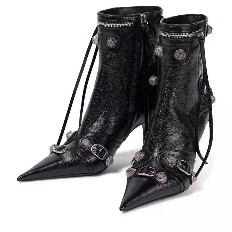 Rivet Ankle High Women Heel Boots