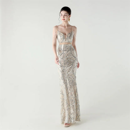 Celestial Leaf Embellished Formal Gown