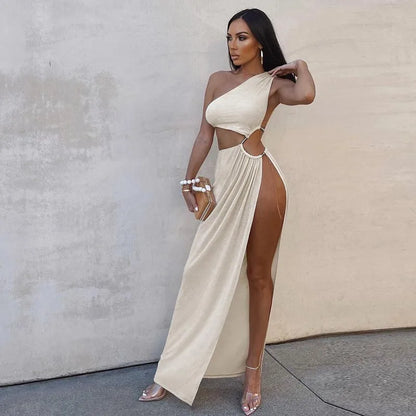 One-Shoulder Slit Maxi Dress