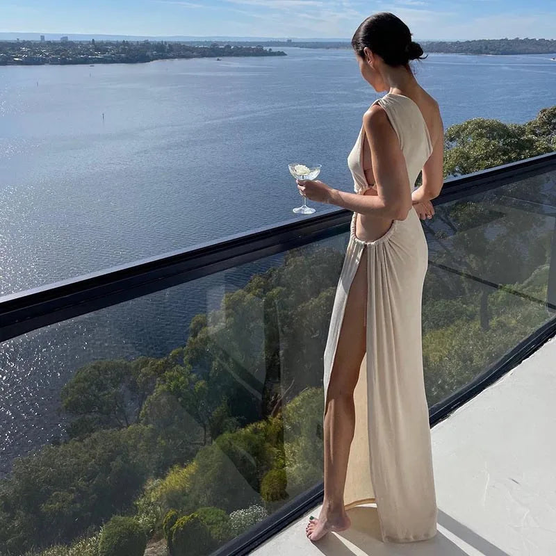 One-Shoulder Slit Maxi Dress