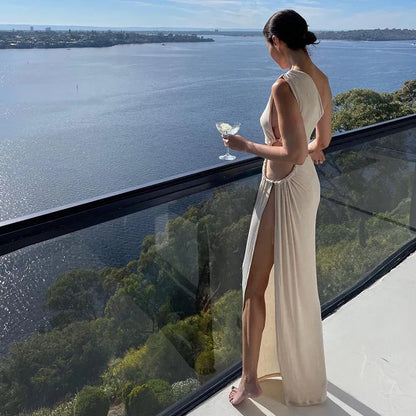 One-Shoulder Slit Maxi Dress