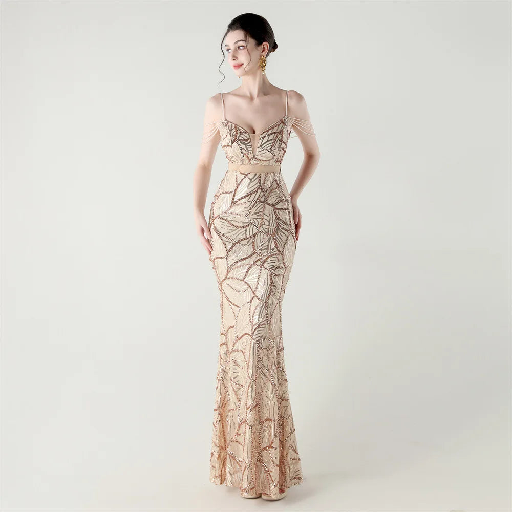 Celestial Leaf Embellished Formal Gown