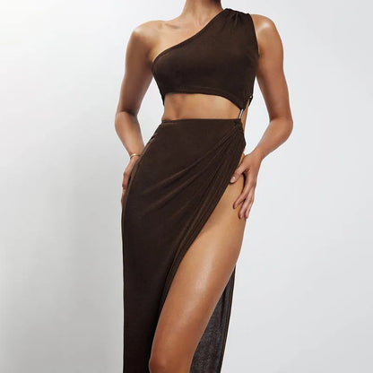 One-Shoulder Slit Maxi Dress