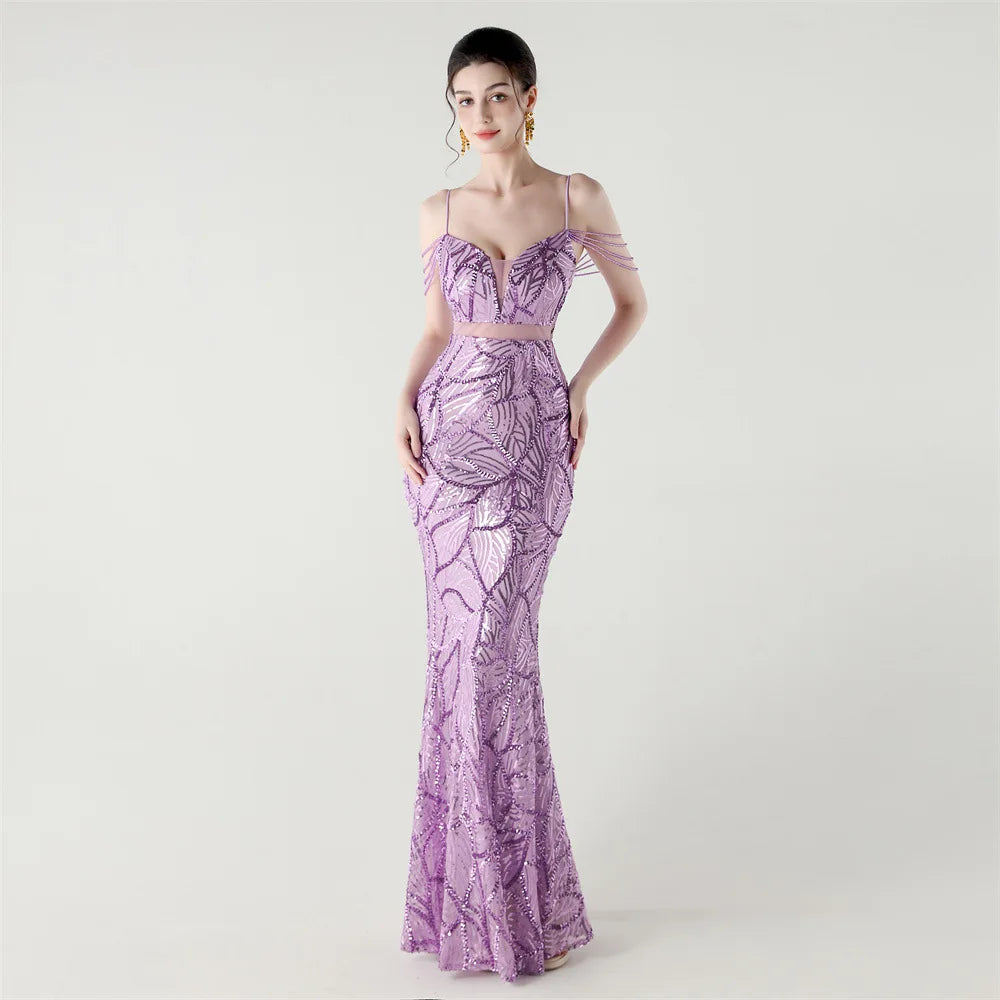 Celestial Leaf Embellished Formal Gown